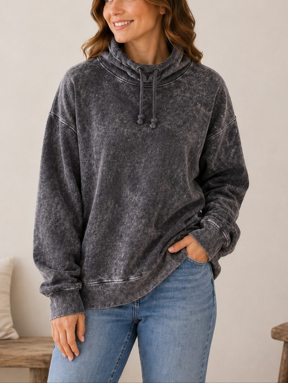 Missguided Tall Gray Longline Hooded Sweatshirt Drop Shoulder Cozy Women's US 6
